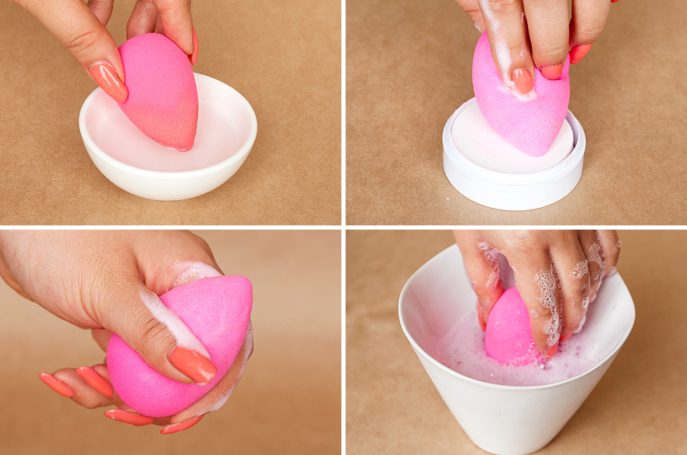 washing beauty blender with bar soap
